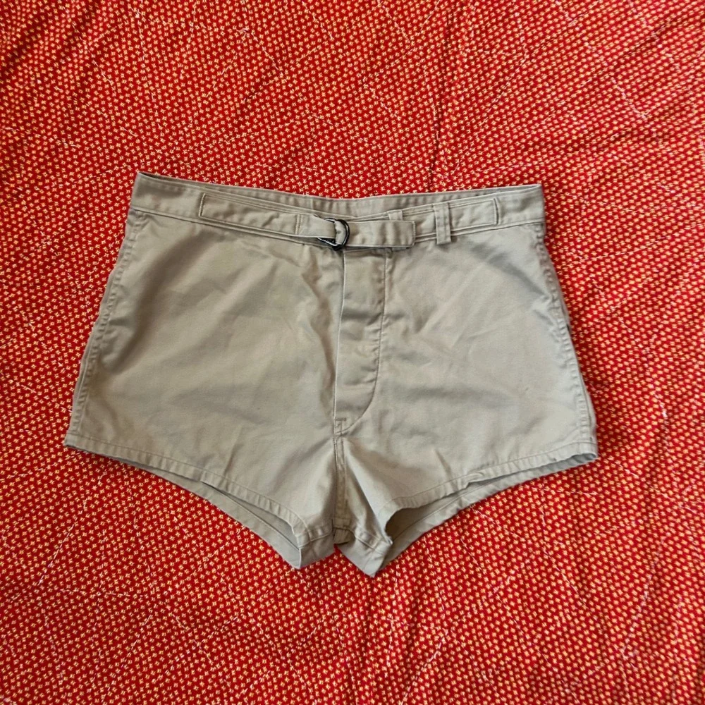 Vintage US Military UNICOR Swimmer Trunks Khaki Cotton Shorts Size 36 Mens